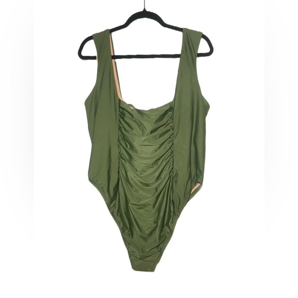 NWT J. Crew Ruched Squareneck One-Piece Swimsuit in Safari Green, Size 22 (3X) - Picture 3 of 12